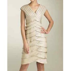 Adrianna Papell Gold Tiered Shutter Pleat Sheath Dress | Size 10